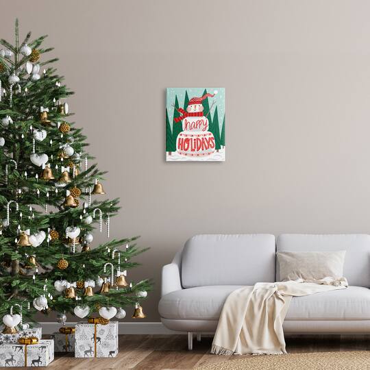 Stupell Industries Happy Holidays Happy Snowman Canvas Wall Art